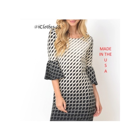 Gilli Dresses & Skirts - Geometric Print Dress with Bell Sleeve